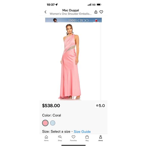 Ieena For Mac Duggal One Shoulder Embellished Satin Gown Pink Women's Size 8 NWT - Picture 4 of 12